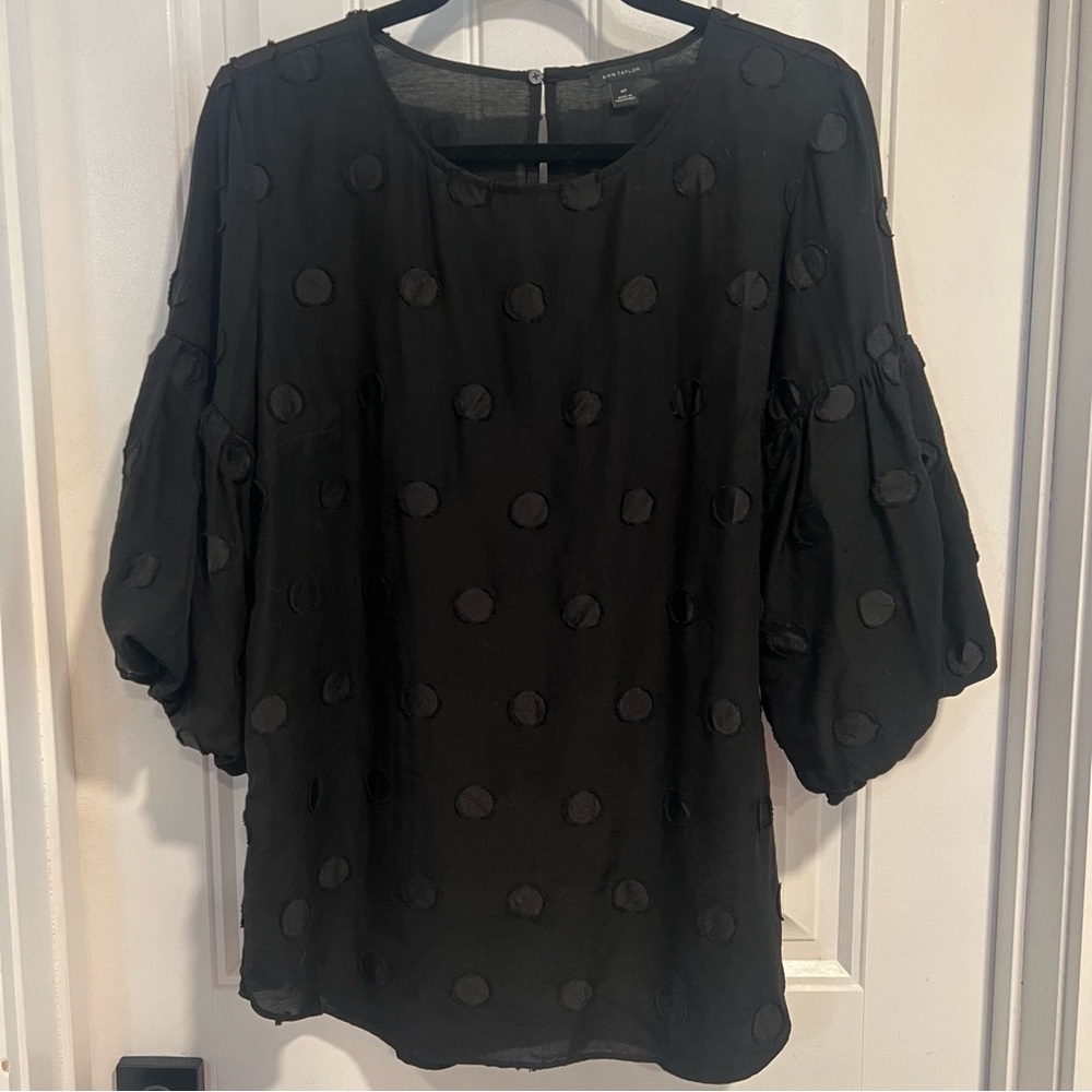 Ann Taylor Black Polka Dot on Black Women's‎ Top. Size Medium Tall.